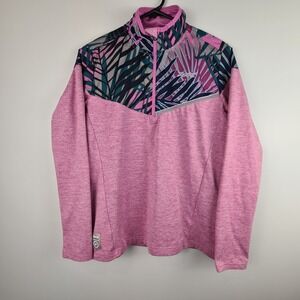 Zoot 1/4 Zip Pullover Lightweight Jacket Womens M Pink Tropical Print FLAW Logo